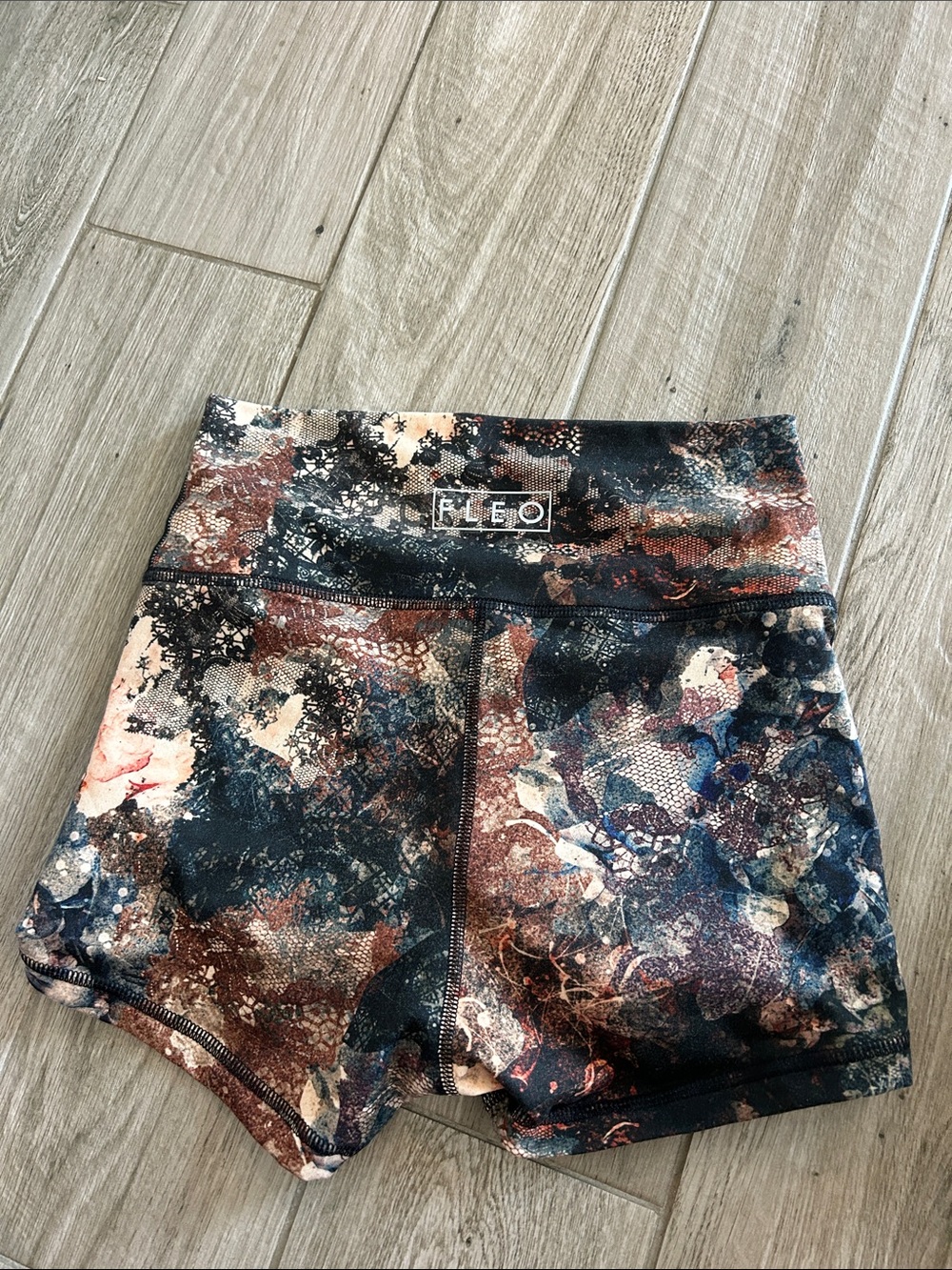 Fleo High-Waist Bike Shorts in Black, Brown & Cream Abstract Print